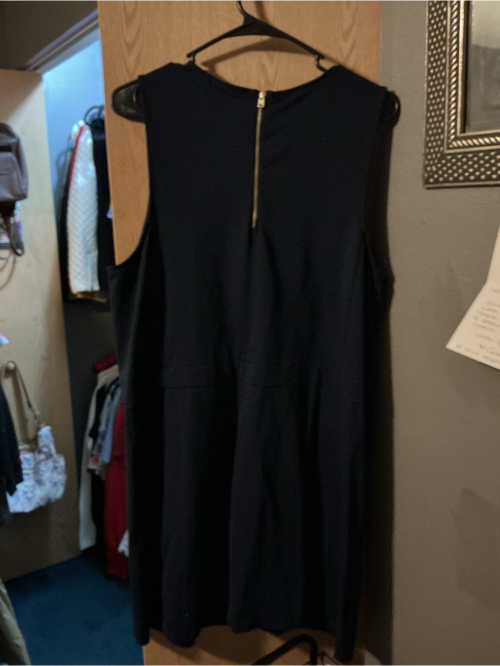 SOLD Cynthia Rowley Navy Sleeveless Shift Dress with Gold Zipper Accents - Picture 6 of 6